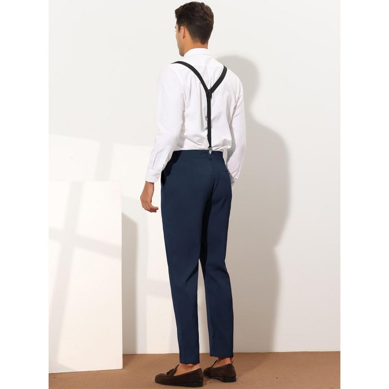 Lars Amadeus Men's Solid Color Flat Front Suspender Cropped Pants, 3 of 6