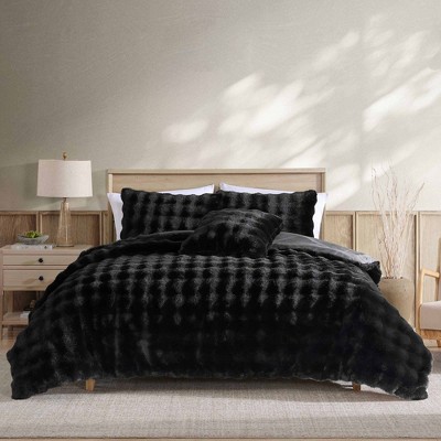 Riverbrook Home 4pc King Wavy Faux Fur Comforter Set Black