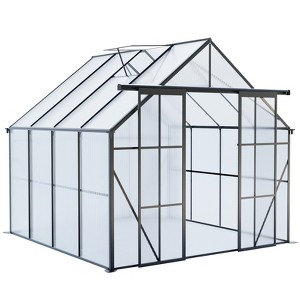 Gulches 8x8FT Black Double Sliding Door Polycarbonate Greenhouse Raised Base Anchor Adjustable Roof Heavy Duty All Season Outdoor Backyard - 1 of 4