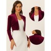 INSPIRE CHIC Women's Velvet Long Sleeve Shawl Neck Open Front Cropped Bolero Cardigan - 2 of 4