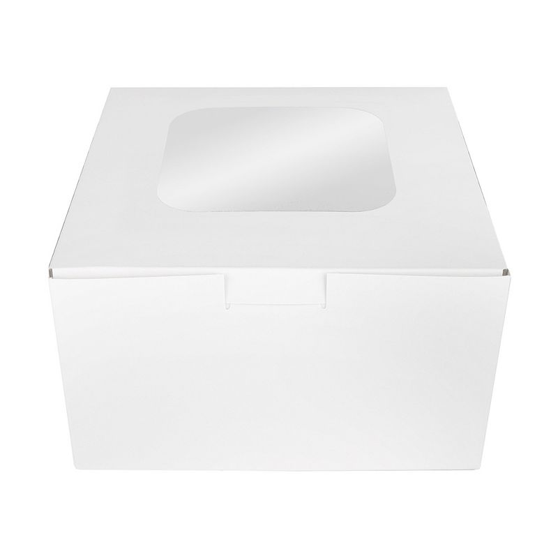 O'Creme White Cardboard Cake Box with Window, 8" x 8" x 4" - Pack of 5, 1 of 4