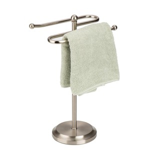 J&V TEXTILES Classical Steel Towel Rack Holder Stand with 2 Hanging Rings for Bathroom Vanity Countertops - Space Saving Hand Towel Holder - 1 of 4