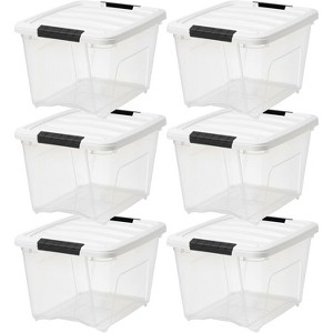 IRIS USA 19 Qt Stackable Plastic Storage Bins with Lids, Clear White, 6Pk - 1 of 4