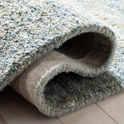 Handmade Tufted Blue and Olive Wool Square Rug