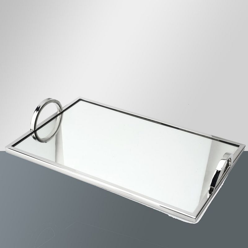 Classic Touch Large Rectangular Mirrored Tray with Chrome Edging and Handles- Silver , 2 of 4