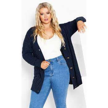 Women's Plus Size Cara Cable Cardigan - indigo | AVENUE
