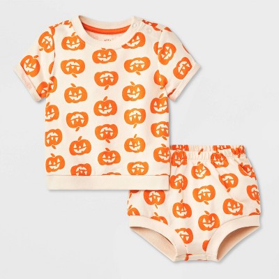 Baby 2pc Halloween Pumpkin T-Shirt & Bloomer Set - Cat & Jack™ Cream