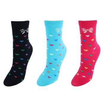 CTM Women's Assorted Hearts Patterned Crew Socks (3 Pairs)