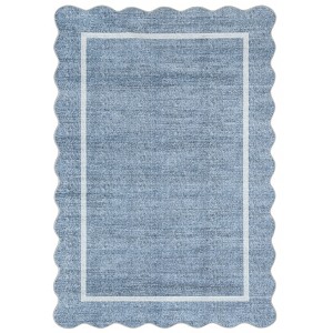 Scalloped Washable Bordered Living Room Bedroom Rug, Ultra Thin Non Slip Indoor Farmhouse Carpet for Dining Room - 1 of 4