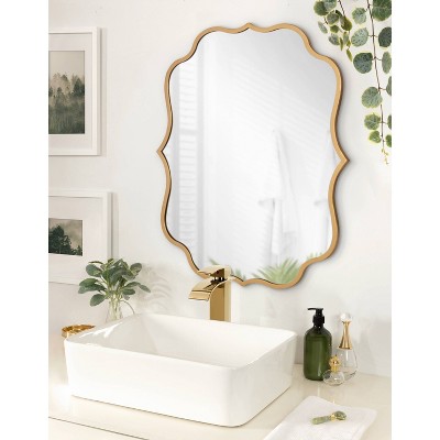 Elegant Gold Scalloped Rectangular Vanity Wall Mirror