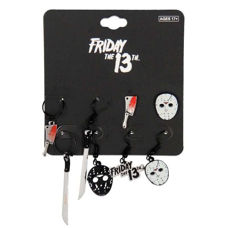 Friday The 13th Costume Jewelry Stud Dangle Closed Back Earrings Set 4 Pack Multicoloured, 4 of 5