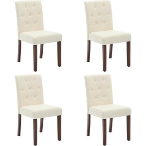 Button Tufted Dining Chairs Set - Upholstered Fabric Kitchen Chairs with Wood Legs & Padded Seats - Living Room Kitchen Furniture - 1 of 4