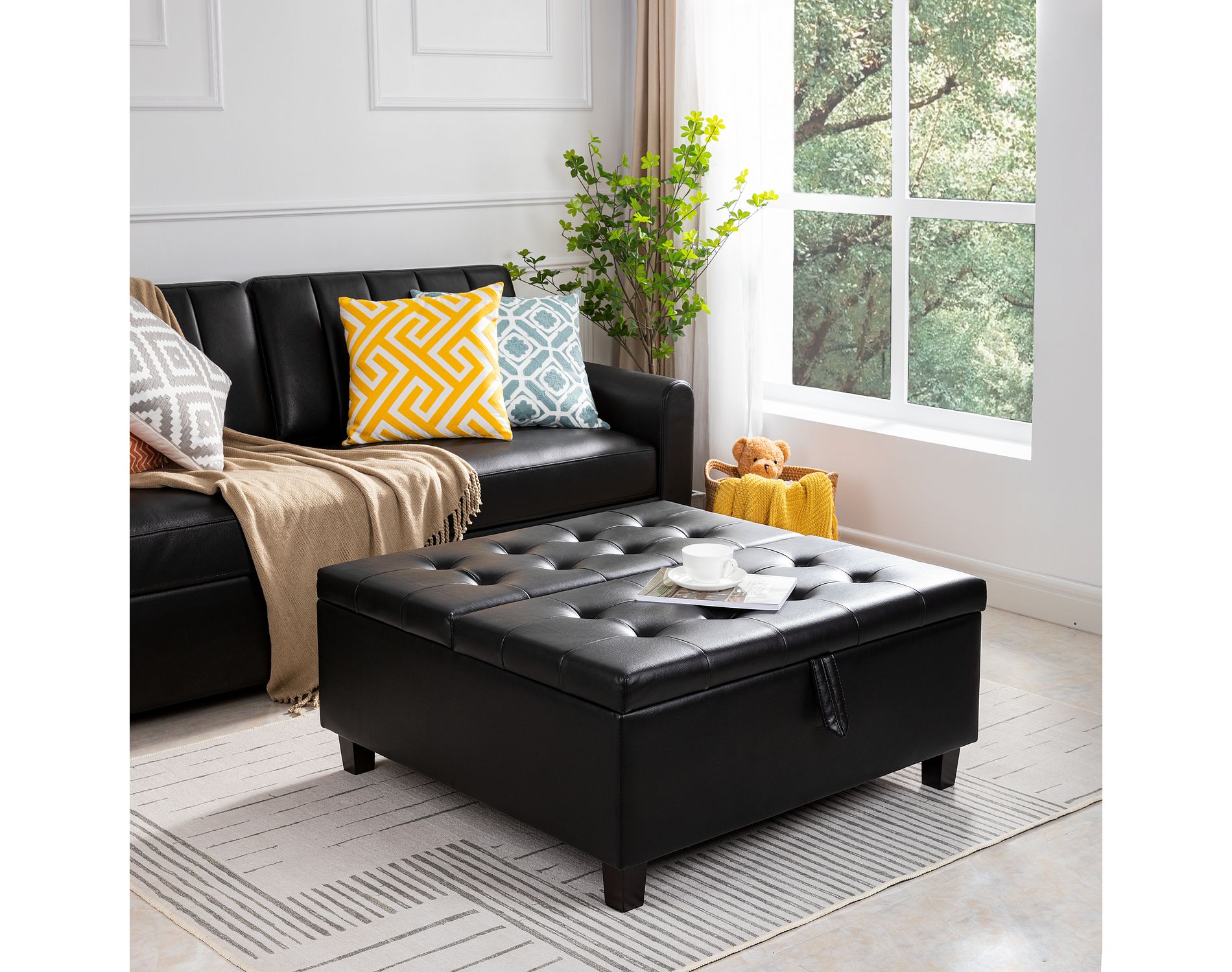 Home Imports Emporium Square Tufted Ottoman with Lift-Top Design in Black