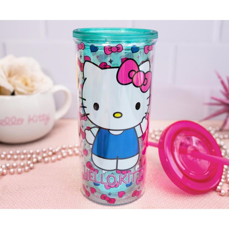 Silver Buffalo Hello Kitty Bows and Hearts Carnival Cup with Lid and Straw | Holds 20 Ounces, 2 of 7