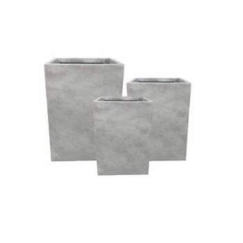 Rosemead Home & Garden 3pc Square Concrete Outdoor Planter Pots Cement Gray