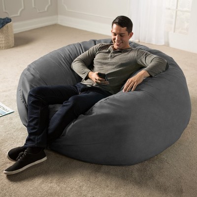 Charcoal 5-Foot Microsuede Bean Bag Chair with Removable Cover