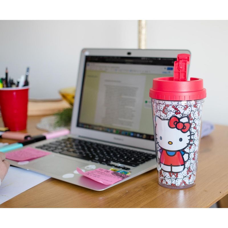 Silver Buffalo Sanrio Hello Kitty Allover Faces Plastic Travel Mug With Lid | Holds 16 Ounces, 5 of 7