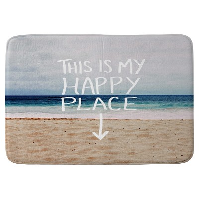 Leah Flores Happy PlacexBeach Cushion Bath Mat Blue - Deny Designs