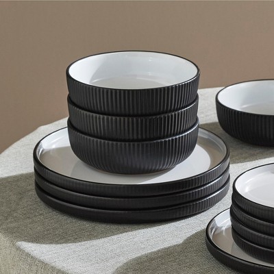 Christian Siriano Black Ceramic 12-Piece Dinnerware Set, Service for 4