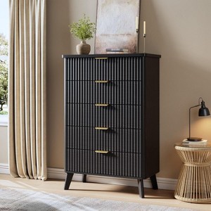 47.2" Tall Fluted Dresser, 5 Deep Drawers, Faux Marble Top, Curved Profile, Modern Chest for Bedroom/Living/Kids - 1 of 4