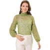 INSPIRE CHIC Women's See Through Mock Neck Long Sleeve Floral Lace Blouse - 4 of 4