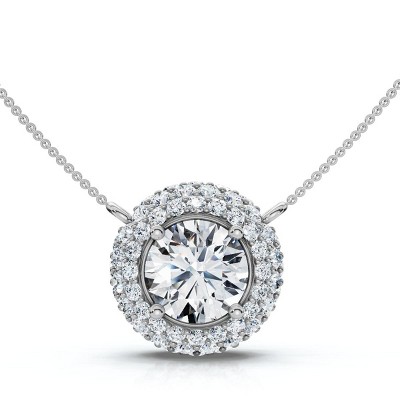 Pompeii3 Certified 3 1/2Ct Euro Diamond Pendant 14k Gold 18" Women's Necklace Lab Created
