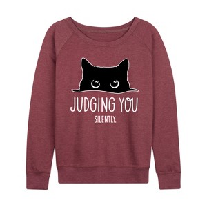 Women's - Instant Message - Judging Silently White Ink Lightweight French Terry Wide Neck Long Sleeve Graphic Shirt - 1 of 4