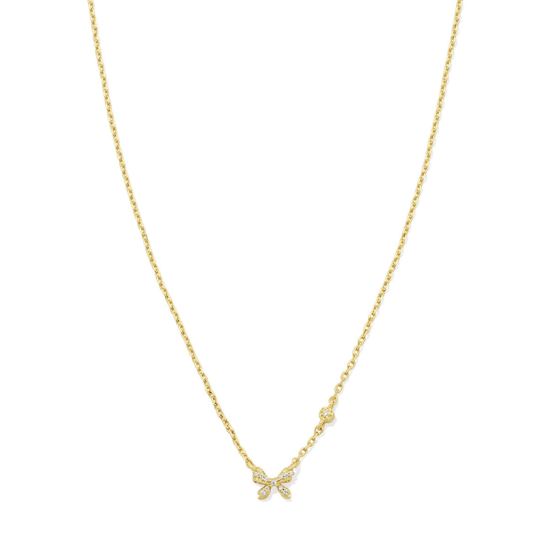 Kendra Scott Tiny Bow Pendant Necklace - Gold/White Cz One Size
