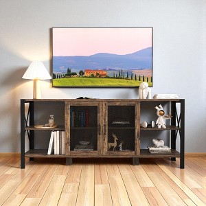 80 Inch Industrial Farmhouse TV Stand with Mesh Door and Open Shelves, Modern Wood and Metal Entertainment Center for Living Room or Bedroom - 1 of 4