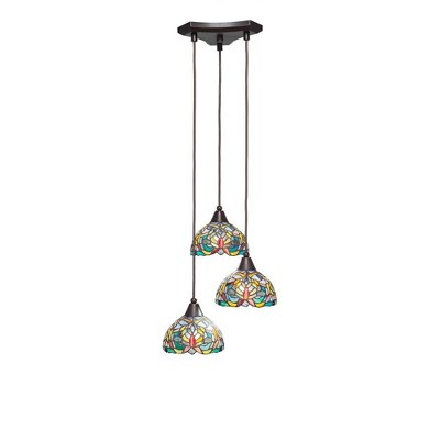Toltec Lighting Europa 3 - Light Pendant in  Dark Granite with 7" Kaleidoscope Art Glass Shade