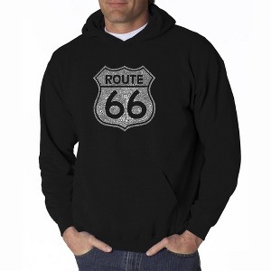 LA Pop Art Men's Word Art Hooded Sweatshirt - CITIES ALONG THE LEGENDARY ROUTE 66 - 1 of 4