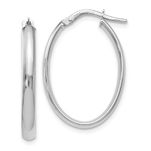 Black Bow Jewelry 3mm x 26mm (1 Inch) Polished 14k White Gold Oval Tube Hoop Earrings - 1 of 4