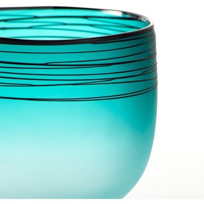 Ocean Blue and Frost Glass Vase with Swirl Pattern