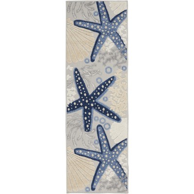 Nourison Aloha Ocean Starfish Indoor/outdoor Area Rug Blue/grey 2' X 6 ...