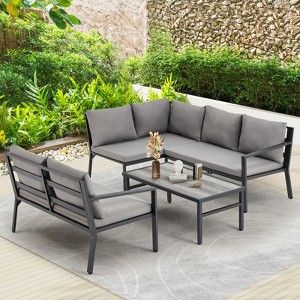 COWLOWN 4 Piece Gray Outdoor Patio Set, Aluminum Furniture with All Weather Metal Frame, Cushions, Ideal for Lawn, Garden, Balcony and Poolside Areas - 1 of 4