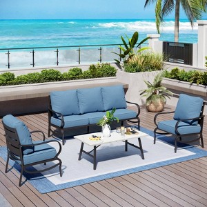 Captiva Designs 4 PCS Metal Patio Furniture Conversation Set with Coffee Table for Garden Porch Backyard - 1 of 4