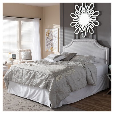 Greyish Beige Upholstered Full Headboard with Nailhead Trim