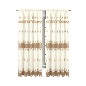RT Designers Collection Donna Macrame Construction 3" Rod Pocket Curtain Panel Beige/Gold - 1 of 4