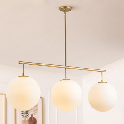 Rennnsan Nestara 47"W 3-Light Linear Milk Glass Modern Dimmable Kitchen Island Pendant