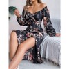 Women's Boho Flowy Long Sleeve Square Neck Floral Midi Dress Smocked Spring Fall Wedding Guest Dresses - 4 of 4