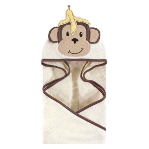 Hudson Baby Infant Cotton Animal Face Hooded Towel, Banana Monkey, One Size - 1 of 1