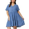 Agnes Orinda Women's Plus Size Tiered V Neck Short Sleeve Summer Casual Buttons Dresses - 2 of 4
