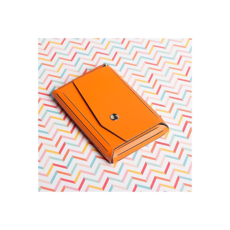 JAM Paper Italian Leather Business Card Holder Case with Angular Flap Orange Sold Individually, 4 of 6