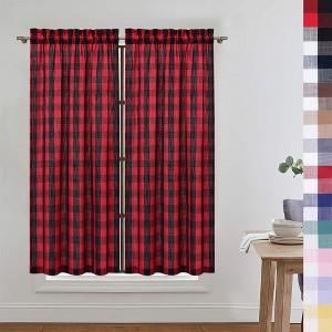 Garvee Buffalo Plaid Gingham Rod Pocket Half Window Cafe Curtains Kitchen Bathroom Window - 1 of 4