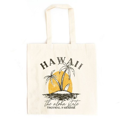City Creek Prints Hawaii Tropical Paradise Canvas Tote Bag - 15x16 - Natural