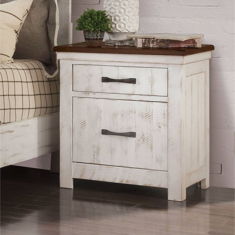 Willow Rustic 3 Drawer Nightstand with USB Plug Distressed White/Walnut - HOMES: Inside + Out, 3 of 8