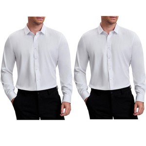 INSPIRE CHIC Men's Point Collar Long Sleeve Button Down Solid Color Formal Dress Shirts 2 Packs - 1 of 4