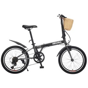 CAVINAS 20 Inch Folding Bike with Basket, 6-Speed City Bicycle with Phone Holder and Fenders, Dual V-Brake Portable Compact Commuter for Men and Women - 1 of 4
