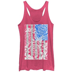 Women's Lost Gods Floral Print American Flag Racerback Tank Top - 1 of 3