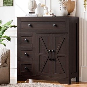 Storage Cabinet with 2 Doors and 4 Drawers, Kitchen Pantry, Floor Cupboard - 1 of 4
